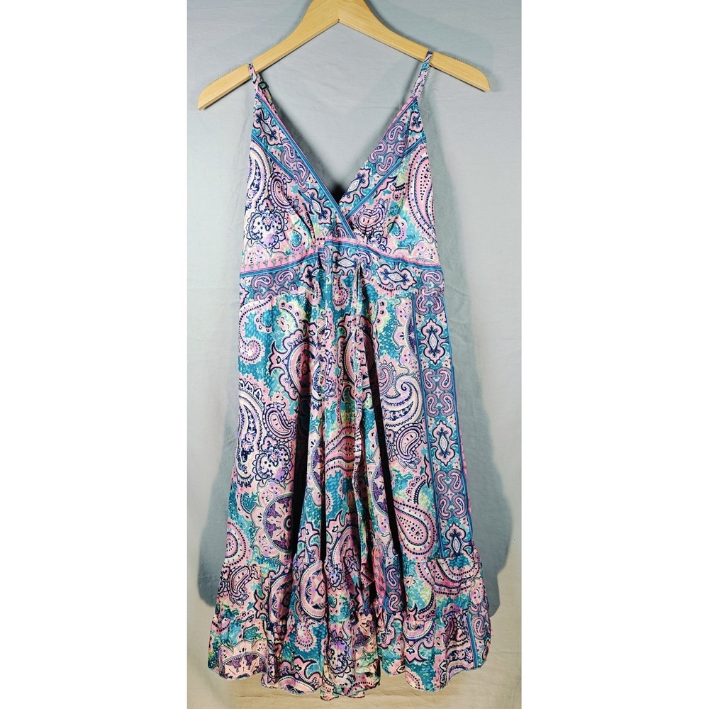 Women's Paisley Print Spaghetti Strap Mini Dress - Pink & Teal